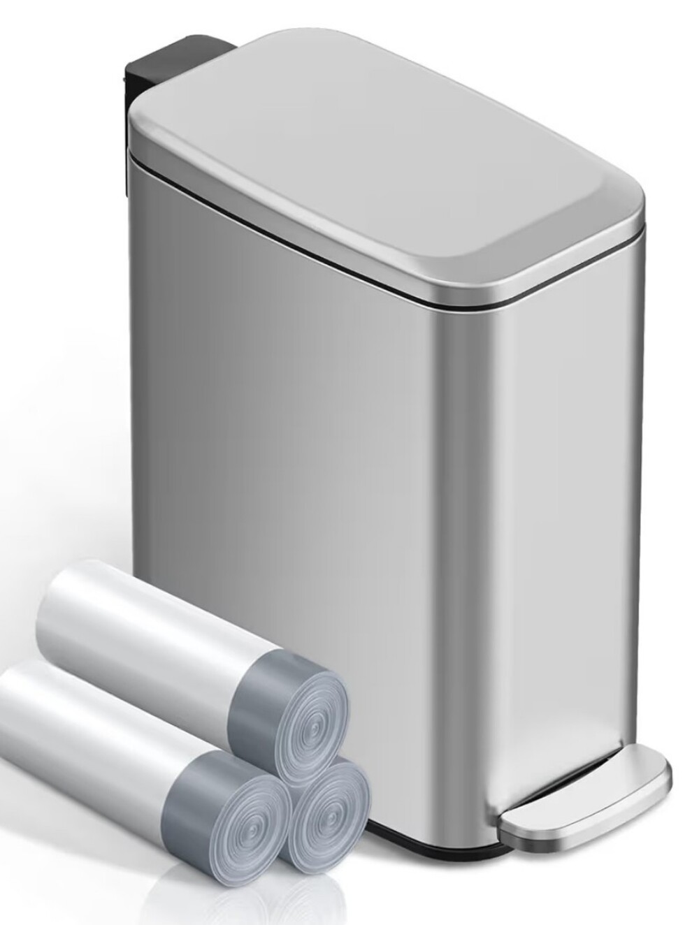 NWT KSSKSS Small Trashcan Soft Close Step Pedal Open In Stainless With 60 Bags
